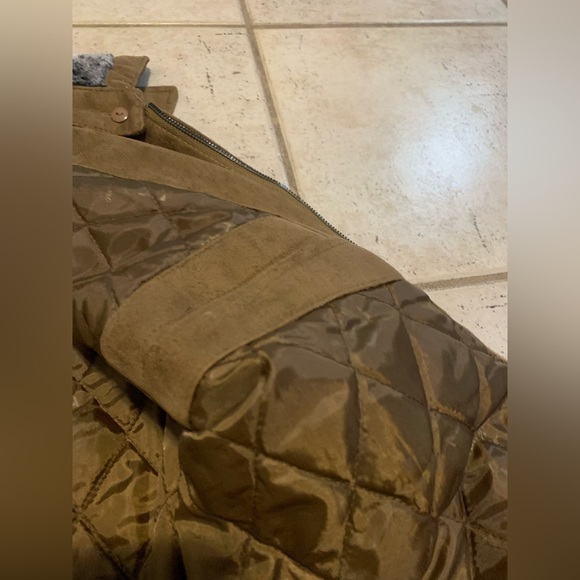 AE Emporio Suede-Feel Jacket - Faux Fur Collar Made in Italy Quilted Lining - L - Picture 5 of 13